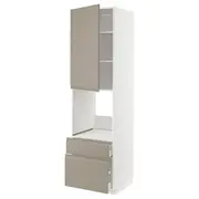 METOD / MAXIMERA hi cab f ov w dr/2 frnt/1 m/1 h drw, white/Upplöv matt dark beige, 60x60x220 cm