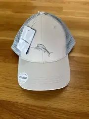 New TOMMY BAHAMA “Tip Your Cap” Embroidered Marlin Mens Golf Hat Cream/Grey