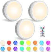 LEASTYLE Puck Lights with Remote, Battery RGB-3 Pack 3.12inch, Multicolor