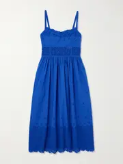 [Ulla Johnson] Ulla Johnson - Celestia Ruffled Broderie Anglaise Cotton Midi Dress - Blue - US6 US 6 Blue