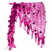 Belly Dance Hip Scarf Sequin Mesh Triangle Wrap Skirts(Pink)