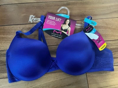 Wonderbra Maidenform Push Up & In Women Bra Size 36C Style 9900 Blue Color New F