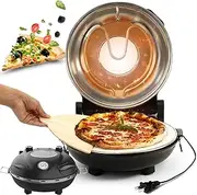 Pizza Maker 1200w Electric Pizza Oven, Up to 420°C Indoor Pizza Oven with 31 Cm Flame Resistant Stone Plate, 5 Separately Adjustable Temperature Levels, Nonstick Table Top Pizza Oven Black