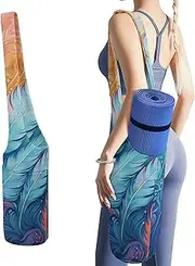 JKLQWH Hand Drawn Feathers Printed Yoga Mat Bag Long Tote with Pockets for Your Yoga Accessories Exercise Yoga Mat Carrier Holder Multi-Functional Storage Bag Holds Most Pilates Mats
