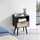 Unbranded Nightstands 6.70" x 19.6" Solid Wood Storage w/ 1-Drawer Black/Oak