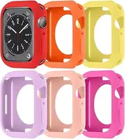6 Pack Case for Apple Watch 40mm, Silicone Frame Hollowed Cover for iWatch Series SE/6/5/4 Accessories (NO Screen Protector), Red/Orange/Yellow/Purple/Pink Sand/Magenta