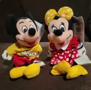 The Disney Store - 8" Mini Bean Bag Plush - Mickey and Minnie Mouse New