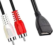 USB 2.0 Female to 2RCA Cable, tunghey USB 2.0 A Female to 2 Dual RCA Male Y Splitter Audio Video AV Composite Adapter Cable 1.5M