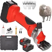 Electric Cordless Sheep Shearing Clippers, 350W Farm Sheep Wool Shearing Clipper with 2 Batteries, 9/13 Tooth Stainless Steel Blade, 6 Speed Adjustable, Sheep Shears for Thick Coat Animal Cattle