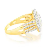 9ct Yellow Gold 1 Carat Diamond Ring with 107 Round Brilliant and Baguette Diamonds, M