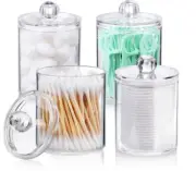 Apothecary Jar Set Cotton Ball Swab Round Pads Floss Picks Storage Makeup 4 Pack