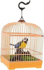 CVUTOVO Sound Activated Singing Bird Realistic Chirping Motion Bird in Cage Interactive Battery Operated for Fun for All Ages Portable Entertainment