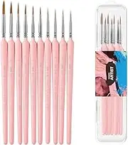 Artist Paint Brushes Set - 10 Pcs With Case, Miniature Brushes for Fine Detailing, Art, Crafts, Acrylic, Oil, Model, Face, Watercolor, Paint by Number, Figurine (Pink)
