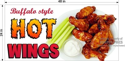 2' X 4' VINYL BANNER HOT WINGS BUFFALO STYLE CHICKEN WINGS NEW