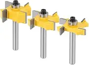 Yakamoz 3Pcs 1/4 Inch Shank 4-Wings Rabbet Router Bit Set Slot Cutter with Bearings 1/4", 3/8", 1/2" Cutting Width Rabbeting Bits Woodworking Tool