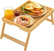 Bamboo Bed Tray Table with Foldable Legs, Breakfast Tray for Sofa, Bed, Eatin...