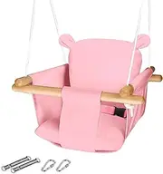Baby Swing Seat, Yuchen Baby Canvas Hanging Swing Seat, Toddler Swing Indoor & Outdoor Infant Hanging Swing Chair with Canvas Cushion, Swings Sets for Baby Hammock Toy Backyard (Pink)