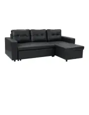 [Laura Hill] Sarantino Corner Sofa Bed Storage Chaise Couch Faux Leather Black