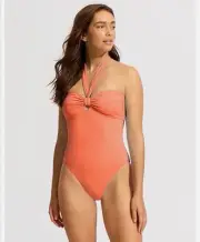 Seafolly Collective Sash Tie One Piece Melon Orange Size 12 AU Swimsuit Swimwear