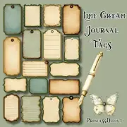 17 Vintage Style Die Cut Tags, Junk Journal Scrapbook, Lime Cream Color
