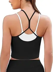 [XUNYU] Longline Sports Bras for Women High Support Strappy Workout Tank Tops with Built in Bra Padded Crop Yoga Top Gym