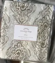 Pottery Barn Reeta Scroll Sheer Drapes Set 2 Flax 50x 84 Block Print New More+