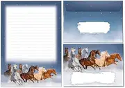 Writing Paper Set Letter Pad with Envelope for Girls Children Horses Blue Children's Motif Letter Paper Pad Lined (A5 Pad with 25 Sheets + 15 Envelopes)