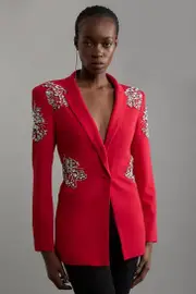 Crystal Embellished Tailored Single Breasted Longline Blazer