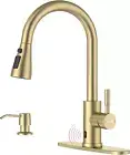 Gold Touchless Kitchen Faucet with Soap Dispenser 3-Mode, Brushed Gold Motion Se