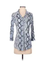 Pure Amici Blouse Blue Snakeskin Print Button Front Top NWT XS