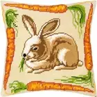 DIY Needlepoint/Tapestry Pillow Kit "Rabbit with Carrots" 16x16 in / 40x40 cm
