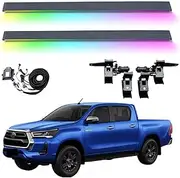 MOMOAU Auto Retractable Electric Running Boards Compatible with 2015+ Toyota Hilux Revo Crew Cab /2012+ Hilux Vigo - 2 Pack Aluminum Alloy Side Steps with Multi-Color LED Lights, True Flush Mount