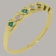 Solid 14k Yellow Gold Natural Opal & Emerald Womens Eternity Ring