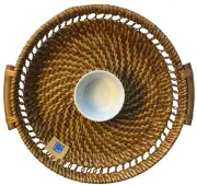 Chip & Dip Basket w Handles & Ceramic Dish Hand Woven 12" by Seychelles