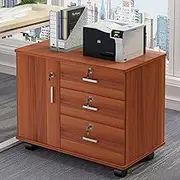 3-Drawer Wood File Cabinet, Mobile Lateral Filing Cabinet with Lock, Office Printer Stand with Adjustable Shelves for A4/Letter, Under Desk Filling Office Cabinet for Home Office ( Color : Red chestnu