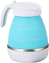 600ML Travel Foldable Electric Kettle - Collapsible Water Boiler for Coffee Tea- Food Grade Silicone - Dual Voltage 110-220V - Detachable Power Cord - Portable Kettle (Blue)