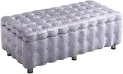 Ice Velvet Storage Stool Storage Benches Long Sofa Stool Shoe Change Stool，European Style Storage Stool Home Bedroom Bed End Stool Fitting Room Rest Stool(Silver)