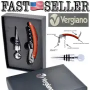 Vergiano Cherry Wood Corkscrew And Wine Stopper Gift Set #CSWS1 - NEW! FAST!
