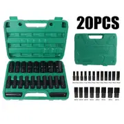 OZNALA 20pcs 8-32mm 1/2 Inch Impact Socket Set Metric Imperial Drive Air Garage Deep