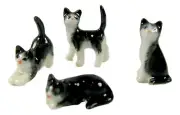 Miniature Porcelain Hand Painted Set/4 Blk & White Cats (Very Tiny)