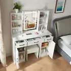 LED Dressing Table with Lighted Mirror & Stool 3 Drawers Make up Desk Vanity Set