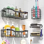 Shower Caddy Shelf [5-Pack], Strong Adhesive Shower Organizer Shelf No Drilling,Rustproof Wall-Mounted Shower Shelves With Soap Dish & Toothbrush Holder for Kitchen, Dorm,Bathroom Storage