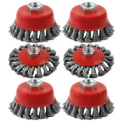 6pc 4" Crimped Wire Wheel Cup Brush Set for Angle Grinder Carbon Steel Wheel Kit