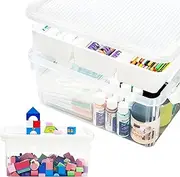 Citylife 17 QT Plastic Storage Box with Building Baseplate Lid and Removable Tray Craft Organizers and Storage Clear Storage Container for Organizing Lego, Bead, Tool, Sewing