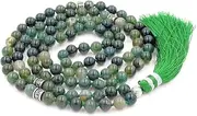 [HI International] moss agate stone Jaap mala Beads Necklace for Women Man, mala Bracelet, Prayer Beads Necklace, 32 Inches, Gemstone, moss agate