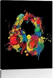 Rainbow Headphone Canvas Wall Art for Living Room Banksy Graffiti Canvas Print Picture Modern Home Framed Artwork Office Wall Decor Art Giclee Art Ready to Hang-12''WX18''H