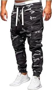 [Generic] Camo Cargo Pants for Men Drawstring Elastic Waist Sweatpants Casual Joggers Hiking Pants Outdoor Pants with Pockets