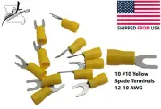 10x #10 Yellow Spade Terminal 12-10 AWG Wire Electrical Connector Fork Crimp FS