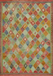 Trellis Kilim Area Rug 8x10 Vegetable Dye Flat-weave Geometric Reversible Carpet