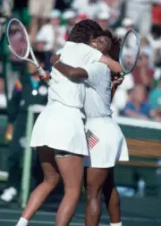 Pam Shriver and Zina Garrison celebrate after beating Jana Novotn - Old Photo
